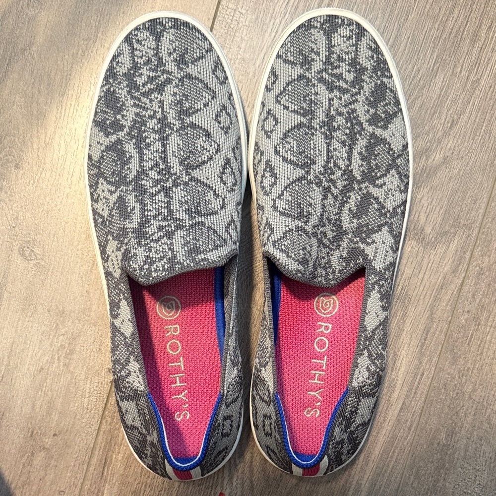 Rothy's Gray Snakeskin Patterned Slip-On Sneakers